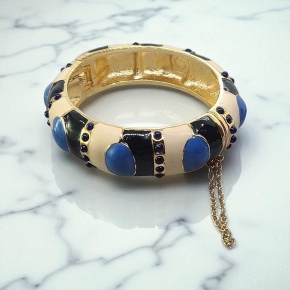 J crew muilt colors black blue tan with a Gold-toned enamel bracelet VTG - Picture 3 of 15